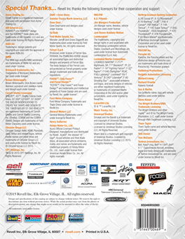 Special Thanks...Revell Inc Thanks the Following Licensors For