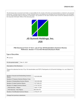 JG Summit Holdings, Inc. JGS