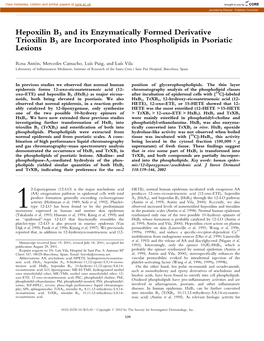 Hepoxilin B3 and Its Enzymatically Formed Derivative Trioxilin B3 Are Incorporated Into Phospholipids in Psoriatic Lesions