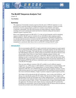 The BLAST Sequence Analysis Tool [Chapter 16]