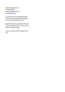 Paradoxes and Hypodoxes of Time Travel © Peter Eldridge-Smith 2007 Philosophy, Australian National University Peter.Eldridge-Smith@Anu.Edu.Au