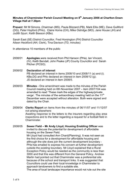 Minutes of Charminster Parish Council Meeting on 8Th January 2008 at Charlton Down Village Hall at 7.30Pm