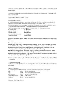 Minutes of a Meeting of Holme St Cuthbert Parish Council Held on 19 July 2017 in Holme St Cuthbert Hall at 7.30Pm