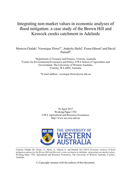 Integrating Non-Market Values in Economic Analyses of Flood Mitigation: a Case Study of the Brown Hill and Keswick Creeks Catchment in Adelaide