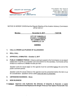 Monday November 6, 2017 CITY of CAMARILLO COUNCIL