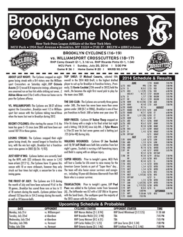 Brooklyn Cyclones Game Notes