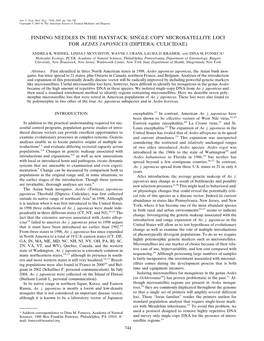 Finding Needles in the Haystack: Single Copy Microsatellite Loci for Aedes Japonicus (Diptera: Culicidae)