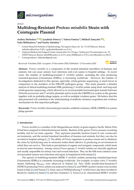 Multidrug-Resistant Proteus Mirabilis Strain with Cointegrate Plasmid