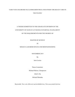 Taro Vein Chlorosis Nucleorhabdovirus and Other Viruses of Taro In