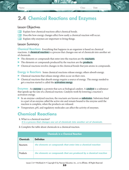 2.4 Chemical Reactions and Enzymes