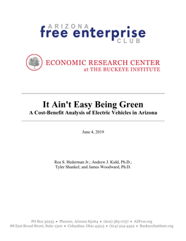 It Ain't Easy Being Green: a Cost-Benefit Analysis of Electric Vehicles in Arizona