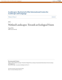 Wetland Landscapes: Towards an Ecological Vision Hugo Bekle Edith Cowan University