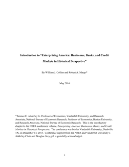 Enterprising America: Businesses, Banks, and Credit Markets in Historical Perspective