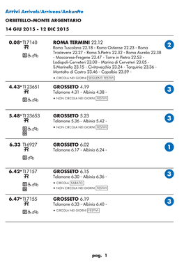 LIVORNO CENTRALE 5.27 C Cecina 5.49 - Campiglia Marittima 6.11 - Follonica 6.24 - C Grosseto 6.50 - 3 R a T * CIRCOLA NEI GIORNI [Festivi]