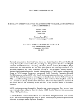 The Impacts of Reduced Access to Abortion and Family Planning Services: Evidence from Texas