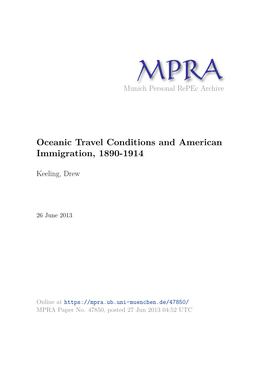 Oceanic Travel Conditions and American Immigration, 1890-1914