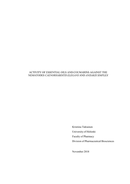 Activity of Essential Oils and Coumarins Against the Nematodes Caenorhabditis Elegans and Anisakis Simplex