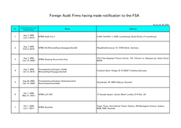 Foreign Audit Firms Having Made Notification to the FSA