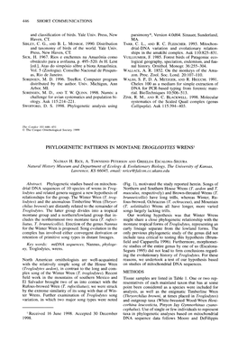 Phylogenetic Patterns in Montane Troglodytes Wrens’