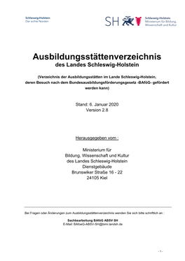 Ausbildungsstättenverzeichnis Des Landes Schleswig-Holstein