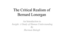 The Critical Realism of Bernard Lonergan