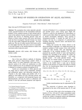 The Role of Oxides in Oxidation of Allyl Alcohol and Its Esters