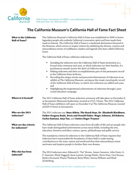 The California Museum's California Hall of Fame Fact Sheet