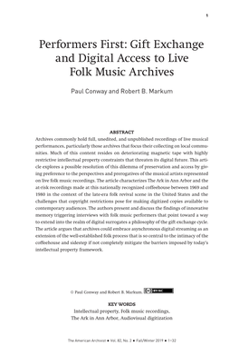 Performers First: Gift Exchange and Digital Access to Live Folk Music Archives