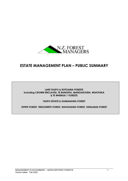 Management Plan – Public Summary
