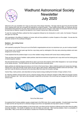 Wadhurst Astronomical Society Newsletter July 2020