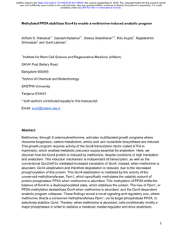 Methylated PP2A Stabilizes Gcn4 to Enable a Methionine-Induced Anabolic Program