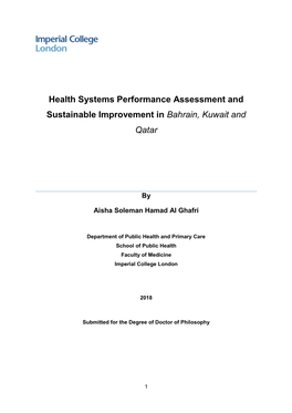 Health Systems Performance Assessment and Sustainable Improvement in Bahrain, Kuwait and Qatar