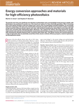 Energy Conversion Approaches and Materials for High-Efficiency Photovoltaics Martin A