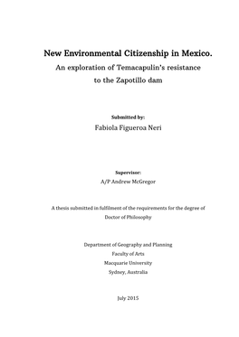 New Environmental Citizenship in Mexico. an Exploration of Temacapulin’S Resistance to the Zapotillo Dam