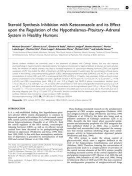 Steroid Synthesis Inhibition with Ketoconazole and Its Effect Upon the Regulation of the Hypothalamus–Pituitary–Adrenal System in Healthy Humans