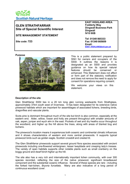 GLEN STRATHFARRAR Site of Special Scientific Interest