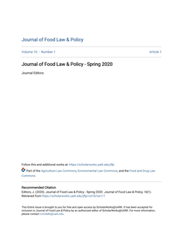 Journal of Food Law & Policy