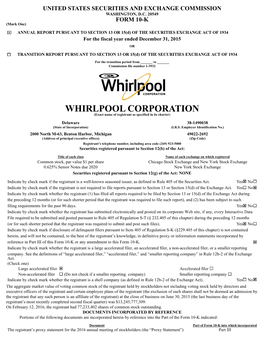 WHIRLPOOL CORPORATION (Exact Name of Registrant As Specified in Its Charter)