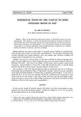 Ecological Notes on the Larvae of Some Pyraloid Moths in Fiji1