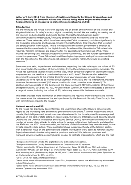 Letter to the House of Representatives of 1 April 2019, Response to Reports That KPN Is Working with Huawei to Build 5G Networks