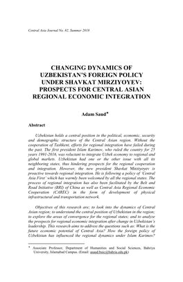 Changing Dynamics of Uzbekistan's Foreign Policy