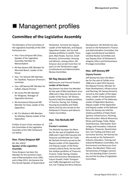 Management Profiles N Management Profiles Committee of the Legislative Assembly