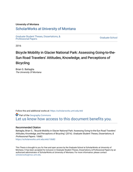 Bicycle Mobility in Glacier National Park: Assessing Going-To-The- Sun Road Travelers' Attitudes, Knowledge, and Perceptions of Bicycling