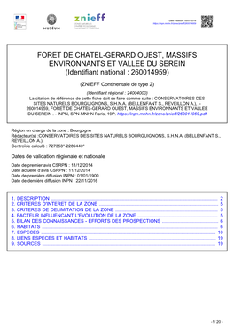 FORET DE CHATEL-GERARD OUEST, MASSIFS ENVIRONNANTS ET VALLEE DU SEREIN (Identifiant National : 260014959)
