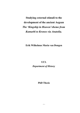 Kingship in Heaven’-Theme from Kumarbi to Kronos Via Anatolia