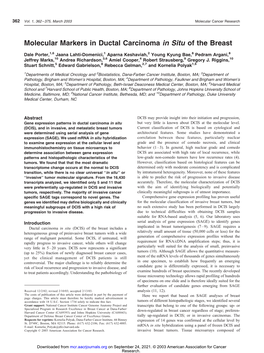 Molecular Markers in Ductal Carcinoma in Situ of the Breast