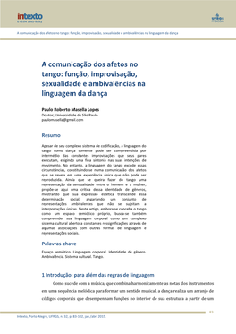 A Comunicação Dos Afetos No Tango: Função, Improvisação, Sexualidade E Ambivalências Na Linguagem Da Dança