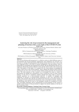 Analyzing the Role of Government in the Management and Planning of Tourism Crisis; a Case Study of the COVID-19 Crisis