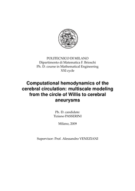 Computational Hemodynamics of Cerebral Vasculature