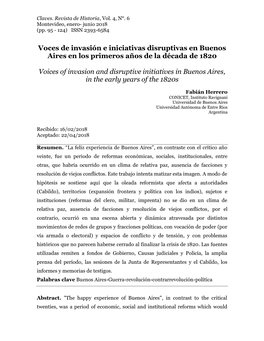 Voces De Invasión E Iniciativas Disruptivas En Buenos Aires En Los Primeros Años De La Década De 1820